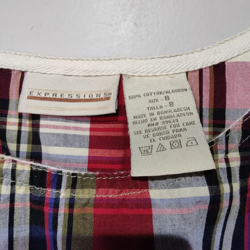 Vintage 90s Expression Sz 8 Red Plaid Shift Jumper Dress Sleeveless Tie Shoulder - Picture 4 of 7